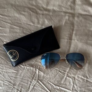 Ray-Ban Gold Aviator Sunglasses with Blue Lenses